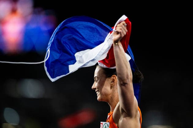 260811 Nadine Visser of Netherlands celebrates after women™s 100 meter hurdles final during day 2 of the 2026 European Athletics Championships on August 11, 2026 in Birmingham. Photo: Maxim Thore BILDBYRAN kod MT MT1065 friidrott athletics friidrett friidrotts-em em friidretts-em 2026 european athletics championships 2 bbeng Copyright: MAXIMxTHORE BB260811MT102