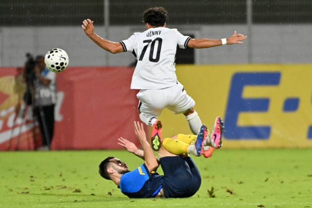 CELJE; SLOVENIA - ARMENIA 11: Bernardo Dias of Ararat-Armenia (L) in action against Svit Seslar of Celje (R) during the UEFA Champions League QR-3 second match between Celje (Slovenia) and Ararat-Armenia (Armenia) at Stadion Celje, Celje on August 11, 2026 in Celje, Slovenia. (Photo by Igor Kupljenik Sports Press Photo). Copyright: xIgorxKupljenikx xSPPx Sportspressphoto_SPR204349