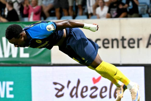 CELJE; SLOVENIA - ARMENIA 11: Yaya Dukuly of Celje celebrated score during the UEFA Champions League QR-3 second match between Celje (Slovenia) and Ararat-Armenia (Armenia) at Stadion Celje, Celje on August 11, 2026 in Celje, Slovenia. (Photo by Igor Kupljenik Sports Press Photo). Copyright: xIgorxKupljenikx xSPPx Sportspressphoto_SPR204353