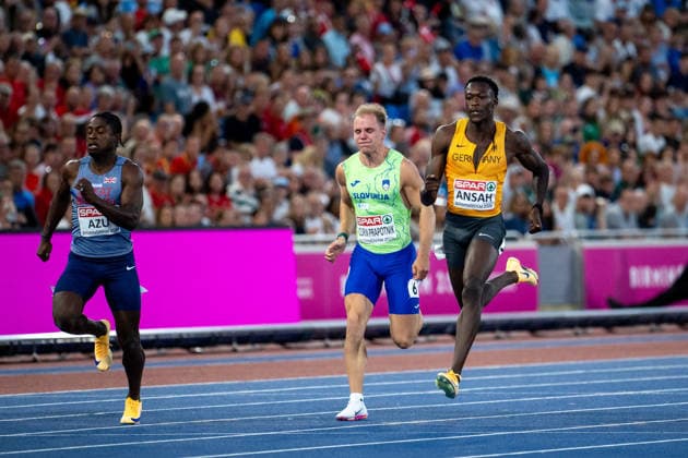 11.08.2026, GBR, Leichtathletik, Europameisterschaft 2026, Abendsession Tag 2, Birmingham Owen Ansah ( Deutschland ), 100 Meter Sprint Herren, Halbfinale Birmingham Alexander Stadium England Großbritannien Copyright: xNordphoto Memmlerx