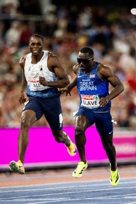 260811 Romell Glave of Great Britain competes in men s 100 meter final during day 2 of the 2026 European Athletics Championships on August 11, 2026 in Birmingham. Photo: Maxim Thore BILDBYRAN kod MT MT1065 friidrott athletics friidrett friidrotts-em em friidretts-em 2026 european athletics championships 2 bbeng Copyright: MAXIMxTHORE BB260811MT106