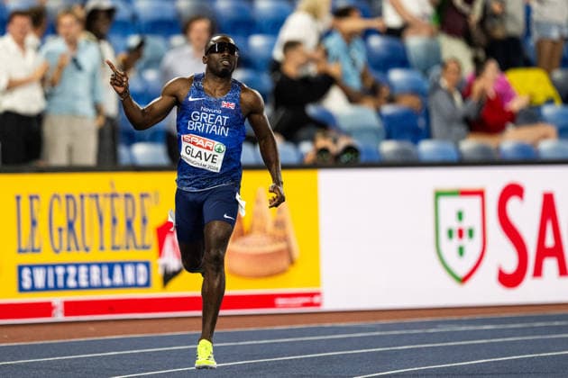 260811 Romell Glave of Great Britain celebrates after men s 100 meter final during day 2 of the 2026 European Athletics Championships on August 11, 2026 in Birmingham. Photo: Mathias Bergeld BILDBYRAN kod MB MT1065 friidrott athletics friidrett friidrotts-em em friidretts-em 2026 european athletics championships 2 bbeng Copyright: MATHIASxBERGELD BB260811MB153
