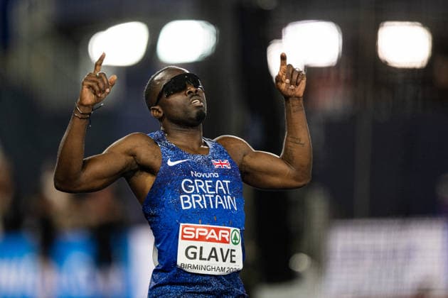 260811 Romell Glave of Great Britain celebrates after men s 100 meter final during day 2 of the 2026 European Athletics Championships on August 11, 2026 in Birmingham. Photo: Mathias Bergeld BILDBYRAN kod MB MT1065 friidrott athletics friidrett friidrotts-em em friidretts-em 2026 european athletics championships 2 bbeng Copyright: MATHIASxBERGELD BB260811MB154