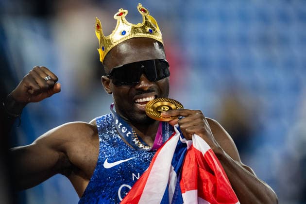 260811 Romell Glave of Great Britain celebrates after men s 100 meter final during day 2 of the 2026 European Athletics Championships on August 11, 2026 in Birmingham. Photo: Mathias Bergeld BILDBYRAN kod MB MT1065 friidrott athletics friidrett friidrotts-em em friidretts-em 2026 european athletics championships 2 bbeng Copyright: MATHIASxBERGELD BB260811MB162