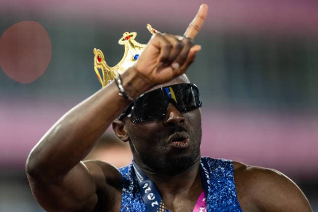 260811 Romell Glave of Great Britain celebrates after men s 100 meter final during day 2 of the 2026 European Athletics Championships on August 11, 2026 in Birmingham. Photo: Mathias Bergeld BILDBYRAN kod MB MT1065 friidrott athletics friidrett friidrotts-em em friidretts-em 2026 european athletics championships 2 bbeng Copyright: MATHIASxBERGELD BB260811MB163