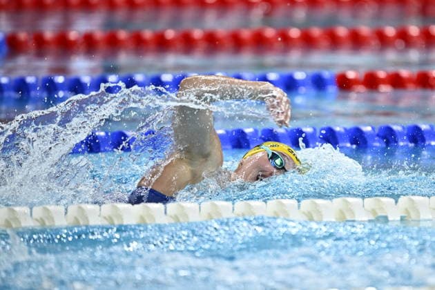 PARIS, FRANCE 20260812 Elvira Mörtstrand in the 200 meter freestyle trials during the European Swimming Championships in Paris.