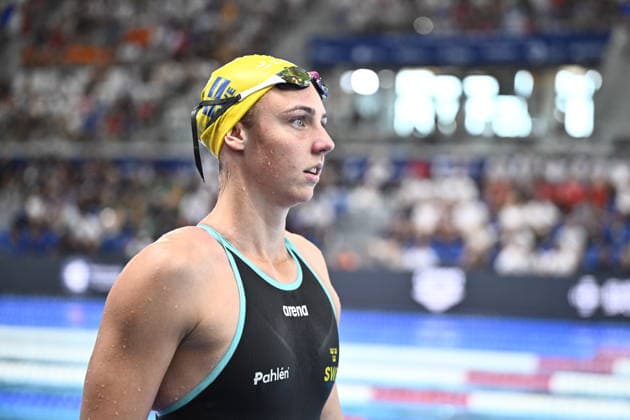 PARIS, FRANCE 20260812 Sara Junevik in the 50 m backstroke trials during the European Swimming Championships in Paris.
