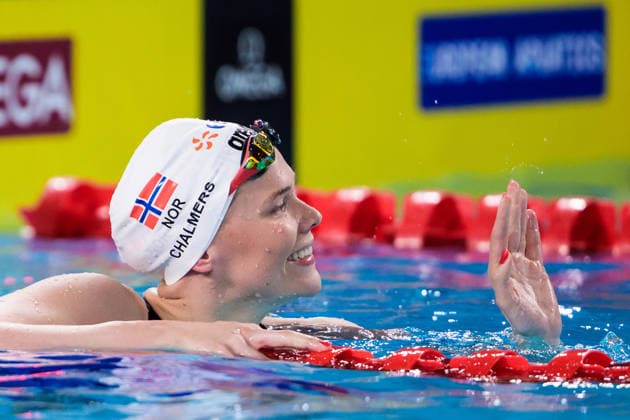 260812 Ingeborg Chalmers of Norway after competing in women™s 50 meters backstroke swimming heats during day 13 of the 2026 European Aquatics Championships on August 12, 2026 in Saint-Denis. Photo: Joel Marklund BILDBYRAN kod JM JM0840 bbeng simning swimming svomming 2026 european aquatics championships em dam Norge Copyright: JOELxMARKLUND BB260812JM026