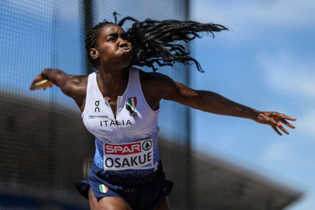 260812 Daisy Osakue of Italy competes in women™s discus throw qualification during day 3 of the 2026 European Athletics Championships on August 12, 2026 in Birmingham. Photo: Mathias Bergeld BILDBYRAN kod MB MT1066 friidrott athletics friidrett friidrotts-em em friidretts-em 2026 european athletics championships 3 bbeng discus throw diskos diskus dam damer women Copyright: MATHIASxBERGELD BB260812MB038