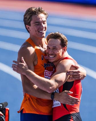 European Athletics Championships; Birmingham, 12.08.2026 BIRMINGHAM, UNITED KINGDOM - AUGUST 12: Nino Portmann (Switzerland) and Jeff Tesselaar (NED - Netherlands) after the 100 m of the mens decathlon on August 12, 2026 in Birmingham, United Kingdom. Copyright: xBEAUTIFULxSPORTS UlfxSchillerx