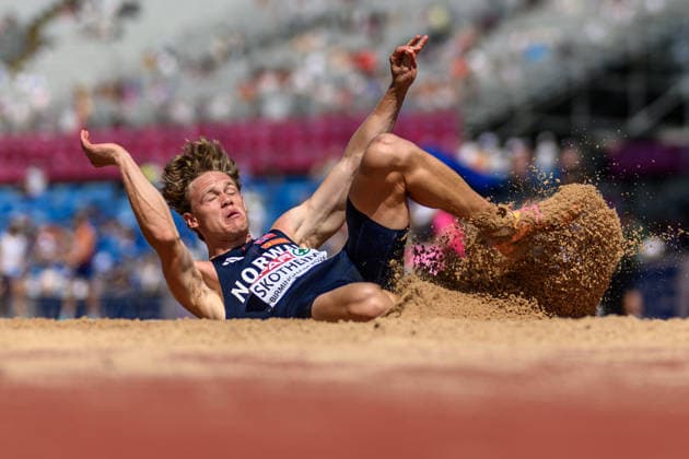 260812 Sander Aae Skotheim of Norway competes in men s decathlon long jump during day 3 of the 2026 European Athletics Championships on August 12, 2026 in Birmingham. Photo: Mathias Bergeld BILDBYRAN kod MB MT1066 friidrott athletics friidrett friidrotts-em em friidretts-em 2026 european athletics championships 3 bbeng decathon tikamp tiokamp norge norway Copyright: MATHIASxBERGELD BB260812MB048