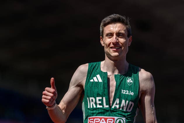 260812 Mark English of Ireland celebrates after competing in men s 800 meter semi final during day 3 of the 2026 European Athletics Championships on August 12, 2026 in Birmingham. Photo: Maxim Thore BILDBYRAN kod MT MT1066 friidrott athletics friidrett friidrotts-em em friidretts-em 2026 european athletics championships 3 bbeng jubel Copyright: MAXIMxTHORE BB260812MT068