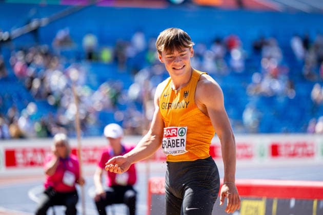 12.08.2026, GBR, Leichtathletik, Europameisterschaft 2026, Morgensession Tag 3, Birmingham Amadeus Gräber ( Deutschland ), Zehnkampf Herren, Weitsprung Birmingham Alexander Stadium England Großbritannien Copyright: xNordphoto Memmlerx
