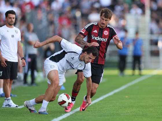 12.08.2026, Fussball Testspiel, FSV Frankfurt - Eintracht Frankfurt, v.l., Filip Pandza (FSV Frankfurt), Robin Koch (Eintracht Frankfurt) DFL DFB REGULATIONS PROHIBIT ANY USE OF PHOTOGRAPHS AS IMAGE SEQUENCES AND OR QUASI-VIDEO. xdcx Copyright: HMBxMedia Claus