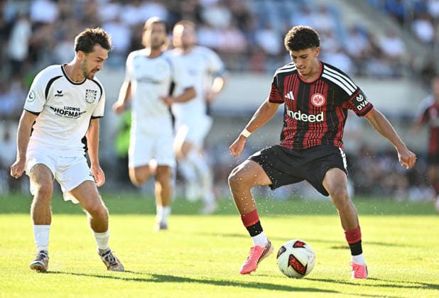 12.08.2026, xfux, Fussball Testspiel, FSV Frankfurt - Eintracht Frankfurt, v.l. Christoph Ehlich (FSV Frankfurt), Ayoube Amaimouni-Echghouyab Amaimouni Echghouyab (Eintracht Frankfurt) (DFL DFB REGULATIONS PROHIBIT ANY USE OF PHOTOGRAPHS as IMAGE SEQUENCES and or QUASI-VIDEO) Frankfurt am Main