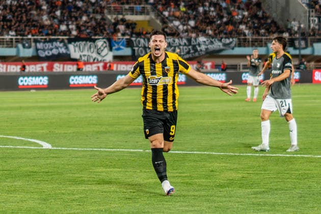 Superbet Supercup Greece, AEK Athen vs. OFI Kreta am 12.08.2026 im Pankritio Stadion in Heraklion Luka Jovic Tor zum 1:0 Copyright: xBahhoxKarax