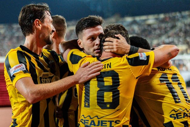 Superbet Supercup Greece, AEK Athen vs. OFI Kreta am 12.08.2026 im Pankritio Stadion in Heraklion Luka Jovic Tor zum 1:0 Copyright: xBahhoxKarax