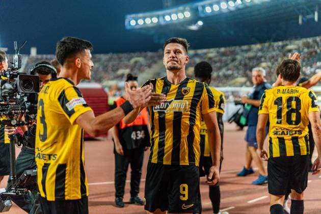 Superbet Supercup Greece, AEK Athen vs. OFI Kreta am 12.08.2026 im Pankritio Stadion in Heraklion Luka Jovic Tor zum 1:0 Copyright: xBahhoxKarax