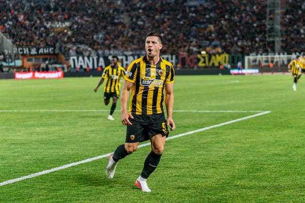 Superbet Supercup Greece, AEK Athen vs. OFI Kreta am 12.08.2026 im Pankritio Stadion in Heraklion Luka Jovic Tor zum 1:0 Copyright: xBahhoxKarax