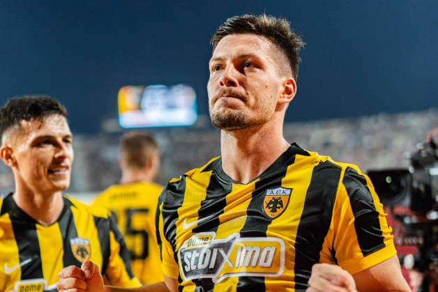 Superbet Supercup Greece, AEK Athen vs. OFI Kreta am 12.08.2026 im Pankritio Stadion in Heraklion Luka Jovic Tor zum 1:0 Copyright: xBahhoxKarax