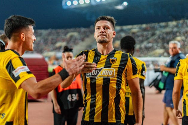 Superbet Supercup Greece, AEK Athen vs. OFI Kreta am 12.08.2026 im Pankritio Stadion in Heraklion Luka Jovic Tor zum 1:0 Copyright: xBahhoxKarax
