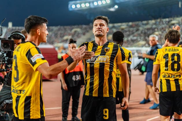 Superbet Supercup Greece, AEK Athen vs. OFI Kreta am 12.08.2026 im Pankritio Stadion in Heraklion Luka Jovic Tor zum 1:0 Copyright: xBahhoxKarax
