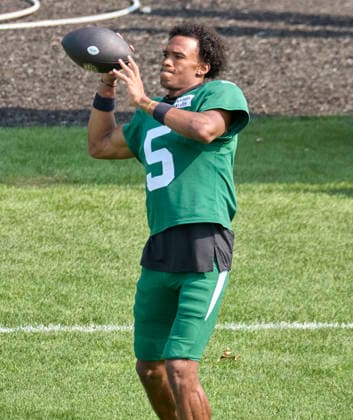 New York Jets wide receiver Garrett Wilson (5) participate during a joint practice with the Tampa Bay Buccaneers during training camp at the Atlantic Health Jets Training Center, Florham Park, New Jersey. CSM NFL, American Football Herren, USA 2026: NY Jets Training Camp AUG 12  - ZUMAc04_ 20260812_zma_c04_028 Copyright: xDuncanxWilliamsx