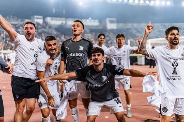 Superbet Supercup Greece, AEK Athen vs. OFI Kreta am 12.08.2026 im Pankritio Stadion in Heraklion Jubel über den Supercup Sieg Copyright: xBahhoxKarax