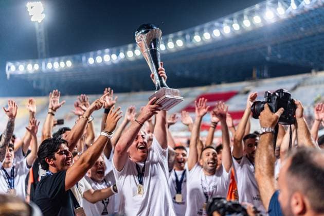 Superbet Supercup Greece, AEK Athen vs. OFI Kreta am 12.08.2026 im Pankritio Stadion in Heraklion Jubel über den Supercup Sieg Copyright: xBahhoxKarax