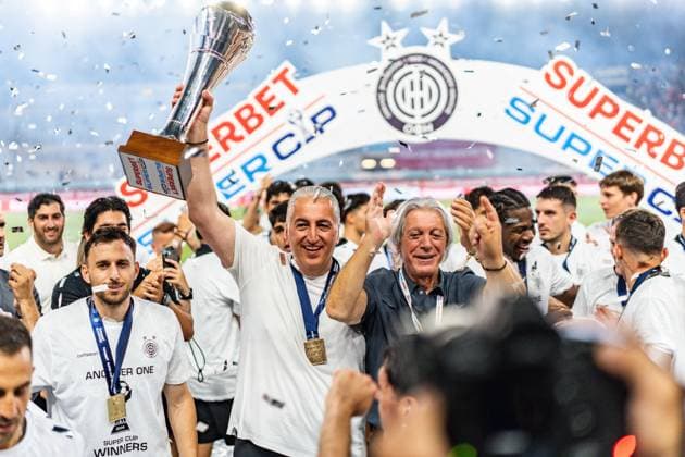 Superbet Supercup Greece, AEK Athen vs. OFI Kreta am 12.08.2026 im Pankritio Stadion in Heraklion Jubel über den Supercup Sieg Copyright: xBahhoxKarax