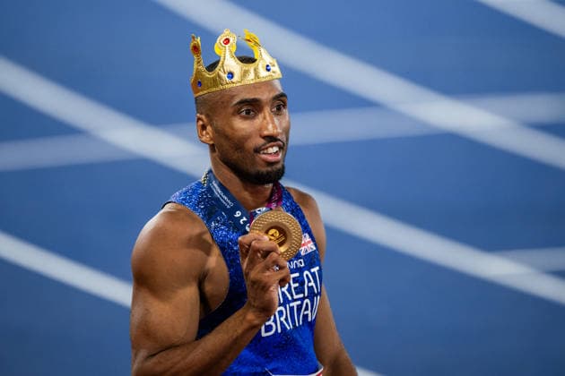 260812 Matthew Hudson-Smith of Great Britain celebrates with his medal after winning the final of men™s 400 meters during day 3 of the 2026 European Athletics Championships on August 12, 2026 in Birmingham. Photo: Maxim Thore BILDBYRAN kod MT MT1066 friidrott athletics friidrett friidrotts-em em friidretts-em 2026 european athletics championships 3 bbeng celebration jubel Copyright: MAXIMxTHORE BB260812MT129