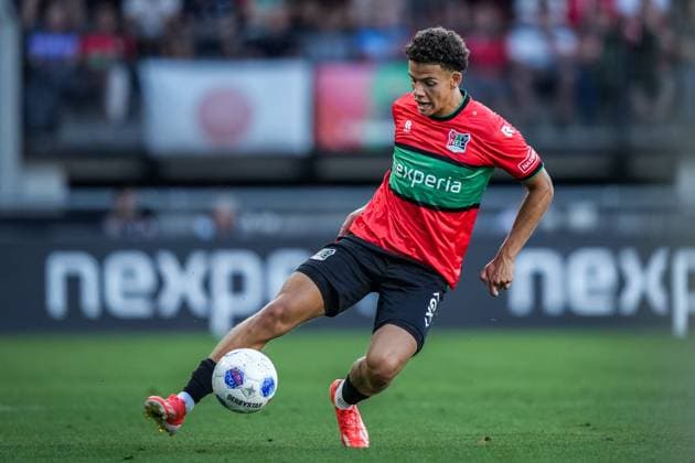 NIJMEGEN , 08-07-2026 , Stadium De Goffert , season 2026 2027 , Third qualifying round UEFA Champions League 2nd leg football , match between NEC Nijmegen and Olympiacos , picture shows NEC Nijmegen player Clement Bischoff NEC - Olympiacos  x205660676x Copyright: