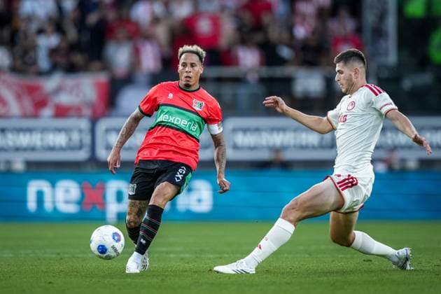 NIJMEGEN , 08-07-2026 , Stadium De Goffert , season 2026 2027 , Third qualifying round UEFA Champions League 2nd leg football , match between NEC Nijmegen and Olympiacos , picture shows NEC Nijmegen player Tjaronn Chery NEC - Olympiacos  x205660685x Copyright: