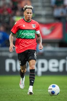 NIJMEGEN , 08-07-2026 , Stadium De Goffert , season 2026 2027 , Third qualifying round UEFA Champions League 2nd leg football , match between NEC Nijmegen and Olympiacos , picture shows NEC Nijmegen player Tjaronn Chery NEC - Olympiacos  x205660687x Copyright: