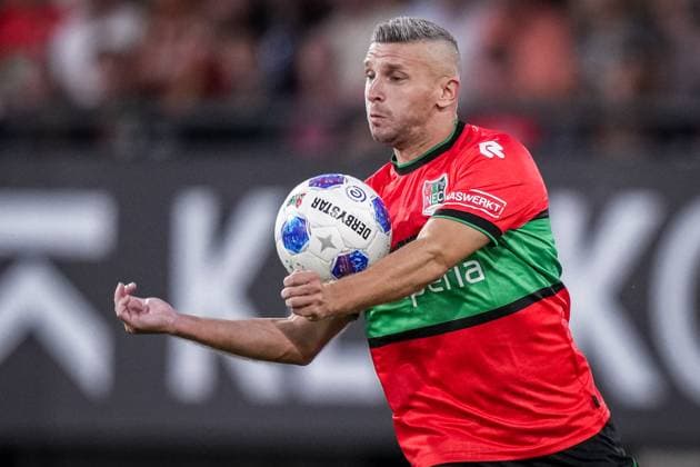 NIJMEGEN , 08-07-2026 , Stadium De Goffert , season 2026 2027 , Third qualifying round UEFA Champions League 2nd leg football , match between NEC Nijmegen and Olympiacos , picture shows NEC Nijmegen player Bryan Linssen NEC - Olympiacos  x205660693x Copyright: