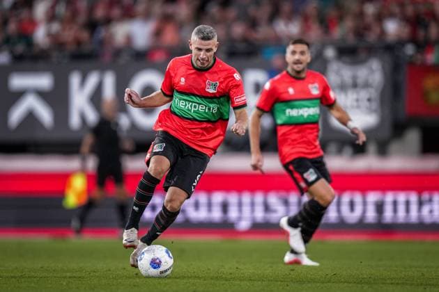 NIJMEGEN , 08-07-2026 , Stadium De Goffert , season 2026 2027 , Third qualifying round UEFA Champions League 2nd leg football , match between NEC Nijmegen and Olympiacos , picture shows NEC Nijmegen player Bryan Linssen NEC - Olympiacos  x205660694x Copyright: