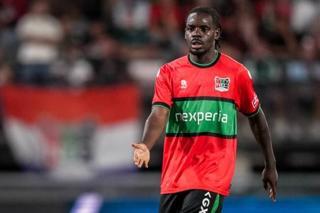 NIJMEGEN , 08-07-2026 , Stadium De Goffert , season 2026 2027 , Third qualifying round UEFA Champions League 2nd leg football , match between NEC Nijmegen and Olympiacos , picture shows NEC Nijmegen player Brayann Pereira NEC - Olympiacos  x205660700x Copyright: