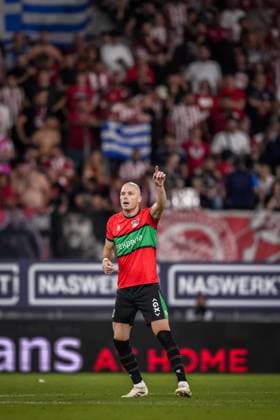 NIJMEGEN , 08-07-2026 , Stadium De Goffert , season 2026 2027 , Third qualifying round UEFA Champions League 2nd leg football , match between NEC Nijmegen and Olympiacos , picture shows NEC Nijmegen player Bram Nuytinck NEC - Olympiacos  x205660704x Copyright: