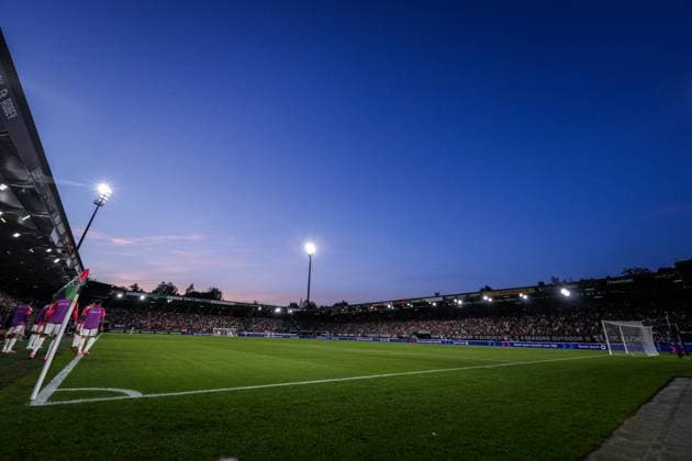 NIJMEGEN , 08-07-2026 , Stadium De Goffert , season 2026 2027 , Third qualifying round UEFA Champions League 2nd leg football , match between NEC Nijmegen and Olympiacos , picture shows stadium overview during the match NEC - Olympiacos  x205660709x Copyright: