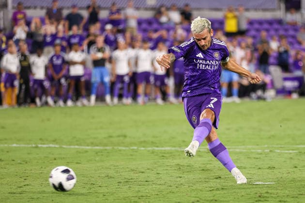 August 12, 2026, Orlando, Florida, USA: Orlando City SC forward ANTOINE GRIEZMANN (7) penalty kick during a match against Atlo tico San Luis. Orlando City SC hosted Athletico San Luis in a Leagues Cup match at Inter.Co Stadium in Orlando, FL. Orlando USA - ZUMAm299 20260812_znp_m299_022 Copyright: xTaylorxMcFeex