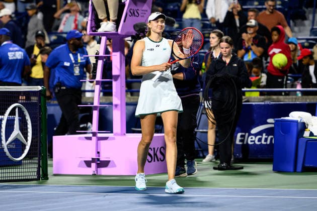 August 13, 2026, Toronto, Ontario, Canada: ELENA RYBAKINA of Kazakhstan celebrates winning her semifinal match against Coco Gauff of the United States at the National Bank Open, part of the Hologic WTA, Tennis Damen Tour at Sobeys Stadium. Rybakina defeated Gauff 5-7, 6-2, 6-2 to advance to the final. Toronto Canada - ZUMAr228 20260813_znp_r228_001 Copyright: xVasiliyxRyabykhx