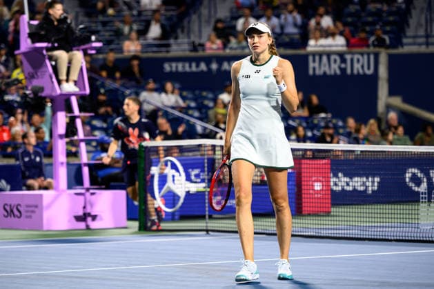 August 13, 2026, Toronto, Ontario, Canada: ELENA RYBAKINA of Kazakhstan celebrates winning a point during her semifinal match against Coco Gauff of the United States at the National Bank Open, part of the Hologic WTA, Tennis Damen Tour at Sobeys Stadium. Rybakina defeated Gauff 5-7, 6-2, 6-2 to advance to the final. Toronto Canada - ZUMAr228 20260813_znp_r228_002 Copyright: xVasiliyxRyabykhx