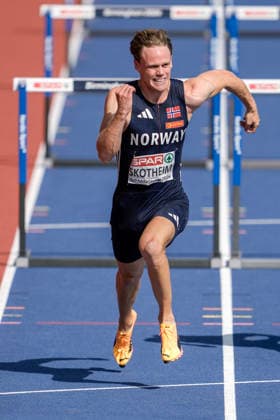 2026 European Athletics Outdoor Championships, Day 4, Birmingham, England, August 13, 2026: Sander Aae Skotheim in the men’s 110-meter hurdles event during the 2026 European Athletics Championships at Alexander Stadium in Birmingham on Thursday. Photo: Beate Oma Dahle, NTB, Birmingham, England. EDITORIAL USE ONLY. RESTRICTED USE FOR BETTING COMPANIES.  Copyright: xBeatexOmaxDahlex xNTBx