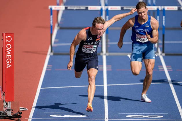 2026 European Athletics Outdoor Championships, Day 4, Birmingham, England, August 13, 2026: Sander Aae Skotheim in the men’s 110-meter hurdles event during the 2026 European Athletics Championships at Alexander Stadium in Birmingham on Thursday. Photo: Beate Oma Dahle, NTB, Birmingham, England. EDITORIAL USE ONLY. RESTRICTED USE FOR BETTING COMPANIES.  Copyright: xBeatexOmaxDahlex xNTBx