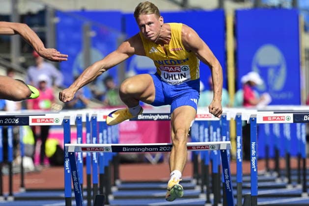 BIRMINGHAM, UNITED KINGDOM 20260813 Emil Uhlin under 110 hurdles at the European Athletics Championships at Alexander Stadium in Birmingham.