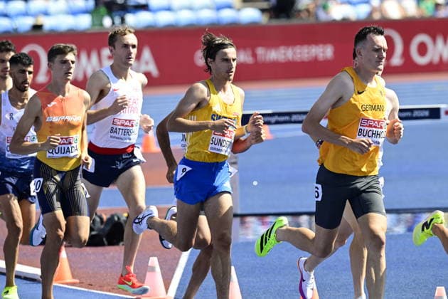 BIRMINGHAM, STORBRITANNIEN 20260813 Sveriges Simon Sundström under 3000 meter försök i hinder under friidrotts-EM pa Alexander Stadium i Birmingham.