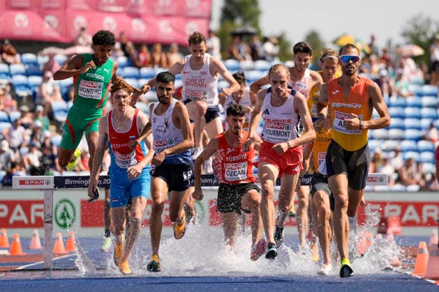 2026 European Athletics Outdoor Championships, Day 4, Birmingham, England, August 13, 2026: Jacob Boutera (NOR), Leo Magnusson and Vidar Johansson in the men’s 3,000-meter steeplechase trials during the 2026 European Athletics Championships at Alexander Stadium in Birmingham on Thursday. Photo: Beate Oma Dahle, NTB, Birmingham, England. EDITORIAL USE ONLY. RESTRICTED USE FOR BETTING COMPANIES.  Copyright: xBeatexOmaxDahlex xNTBx