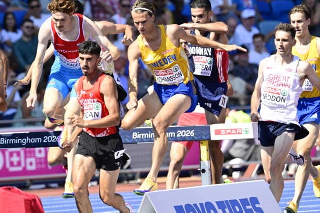 BIRMINGHAM, STORBRITANNIEN 20260813 Sveriges Vidar Johansson i 3000 meter hinder, försök under friidrotts-EM pa Alexander Stadium i Birmingham.