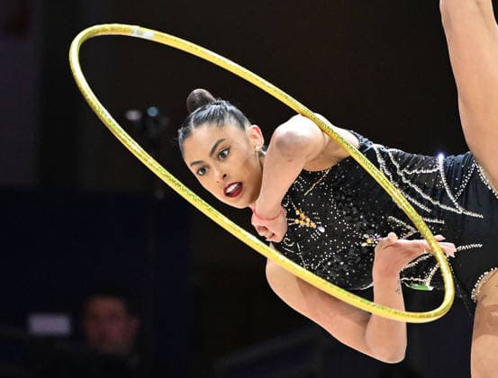 13.08.2026, xhbx, Rhythmische Sportgymnastik Weltmeisterschaft 2026, v.l. Barbara Domingos (Brasilien) Reifen (DFL DFB REGULATIONS PROHIBIT ANY USE OF PHOTOGRAPHS as IMAGE SEQUENCES and or QUASI-VIDEO) Frankfurt am Main