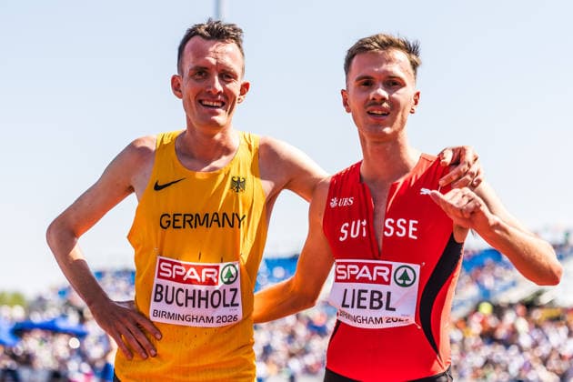 European Athletics Championships; Birmingham, 13.08.2026 BIRMINGHAM, UNITED KINGDOM - AUGUST 13: Aarno Liebl (Switzerland) and Niklas Buchholz (GER - Germany) after the first round of the 3000 m steeple chase on August 13, 2026 in Birmingham, United Kingdom. Copyright: xBEAUTIFULxSPORTS UlfxSchillerx